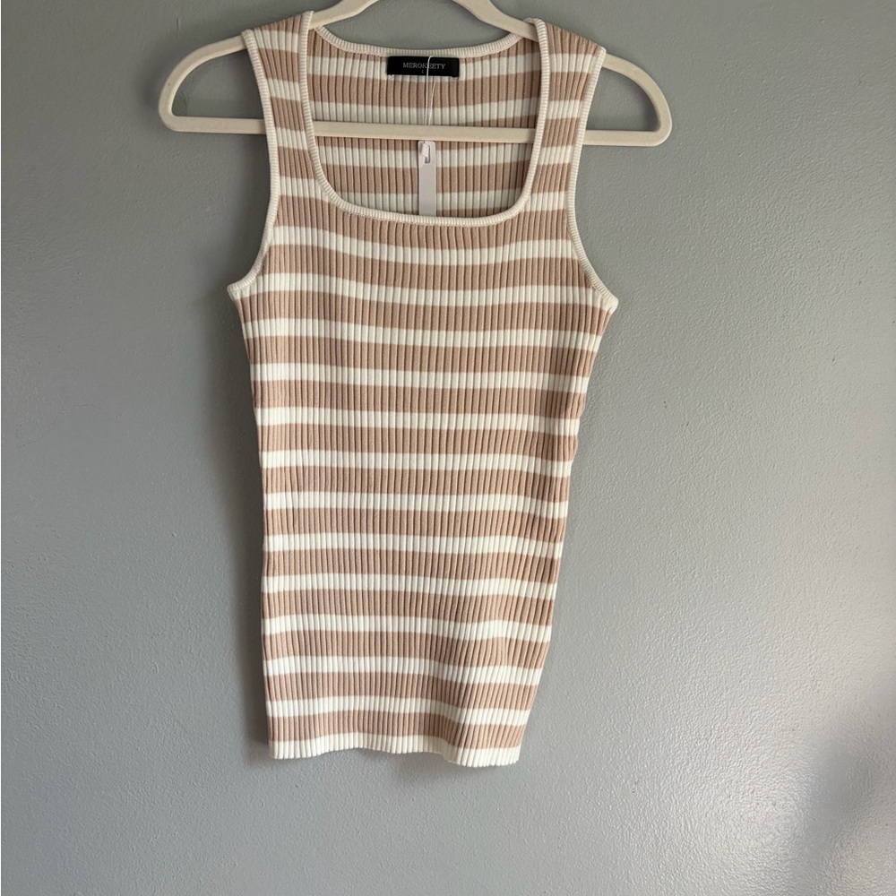 Striped‎ Ribbed Tank Top in Cream and Tan